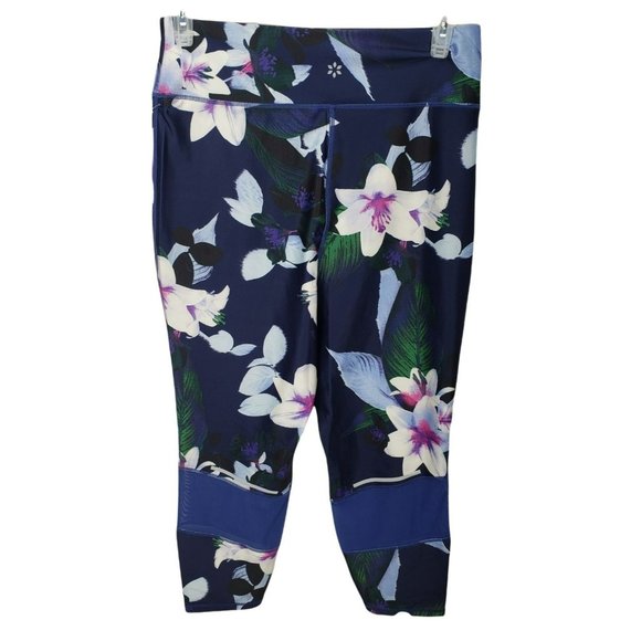 NWT Nine West Active Purple & Blue Floral High Rise Capri - Picture 1 of 8